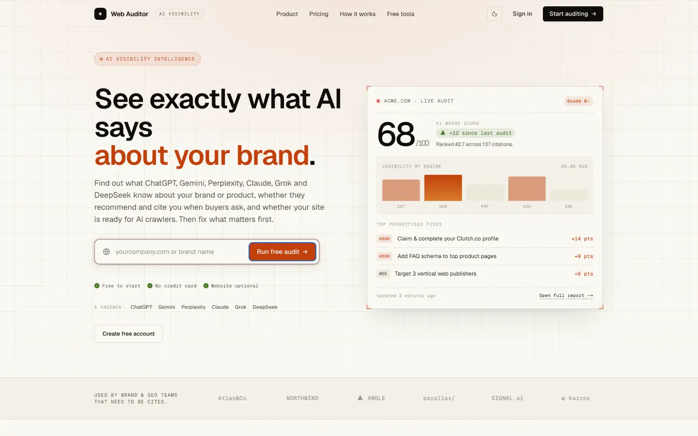 AI Visibility Auditor, the top of the website