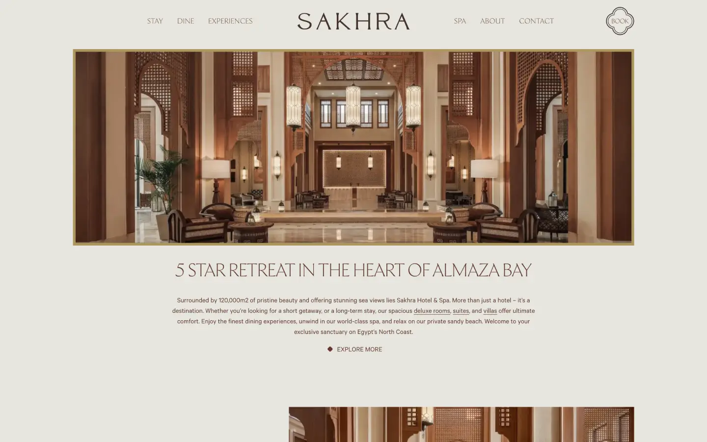 Sakhra Hotel & Spa, the top of the website